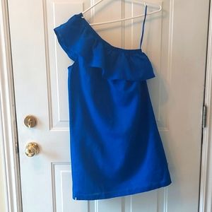 J. CREW Royal Blue, One Shoulder Ruffle Dress XS